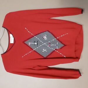 Liz Golf by Liz Claiborne Red Sweater w Golf Theme Front M